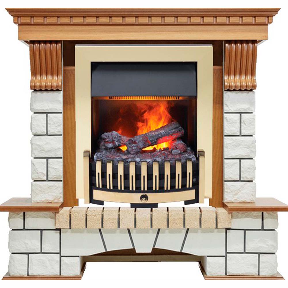 Каминокомплект Dimplex Pierre Luxe - Дуб / Белый (Высота 1050мм) с очагом Danville Brass FB2