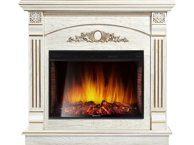 Каминокомплект Electrolux Barocco 25 с очагом EFP/P-2720RLS шпон белый дуб с золотой патиной