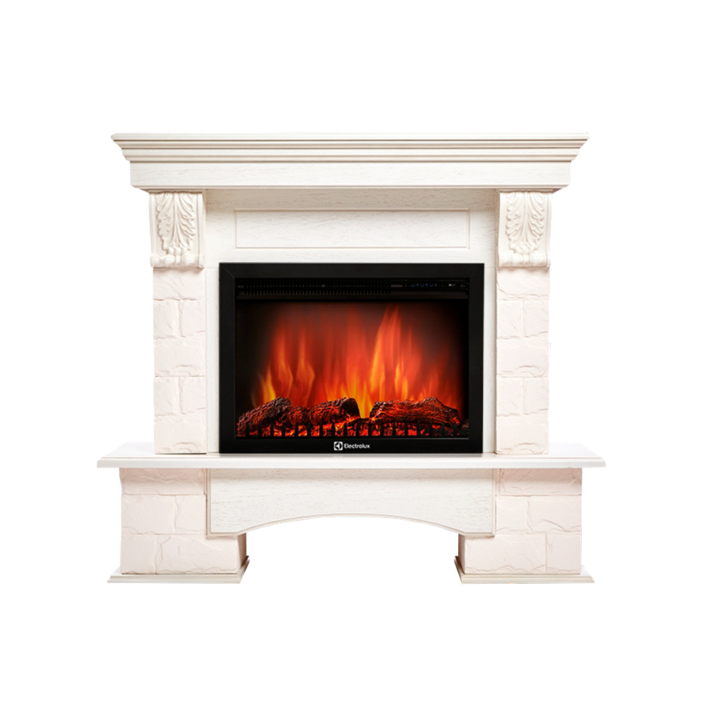 Каминокомплект Electrolux Forte 30S с очагом EFP/P-3020LS камень белый, шпон белёный дуб