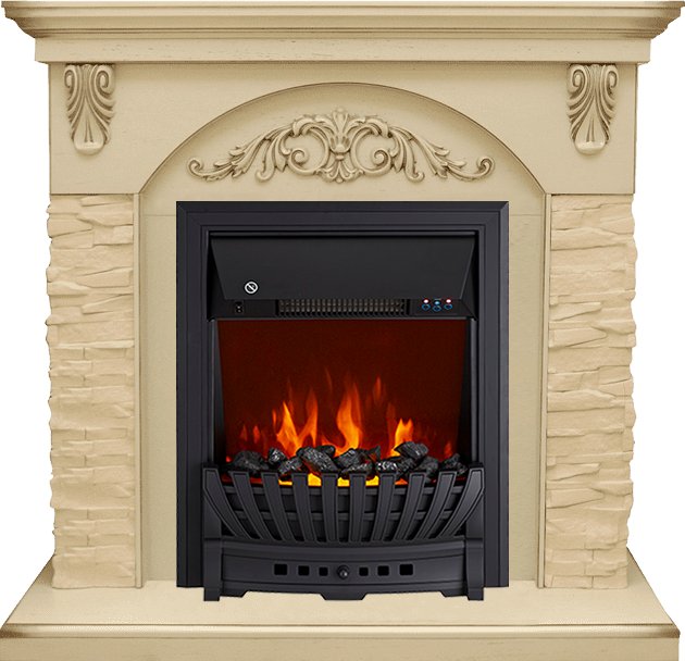 Каминокомплект Royal Flame  Bern Сланец крупный бежевый / Алебастр темная патина с очагом Aspen Black
