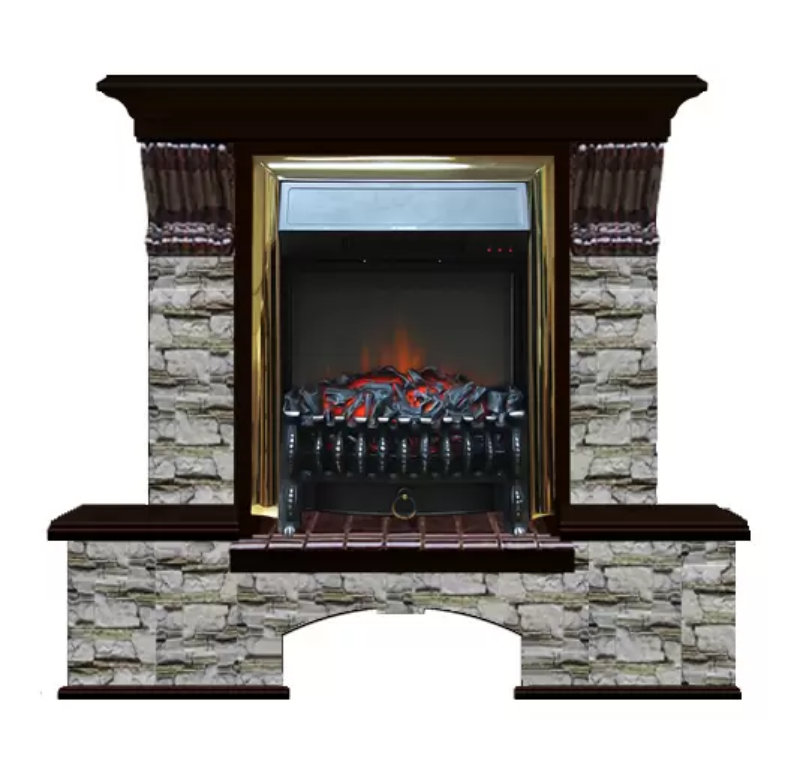 Каминокомплект Glenrich Бостон К Алтай (Fobos brass) дуб