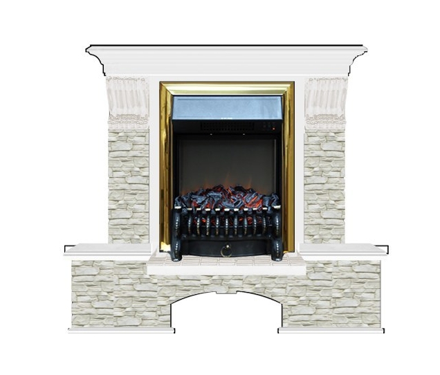 Каминокомплект Glenrich Бостон К Грот однотонный (Fobos brass) белый