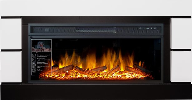 Каминокомплект Royal Flame  Modern - Белый с черным (Глубина 300 мм) с очагом Vision 42 LOG LED