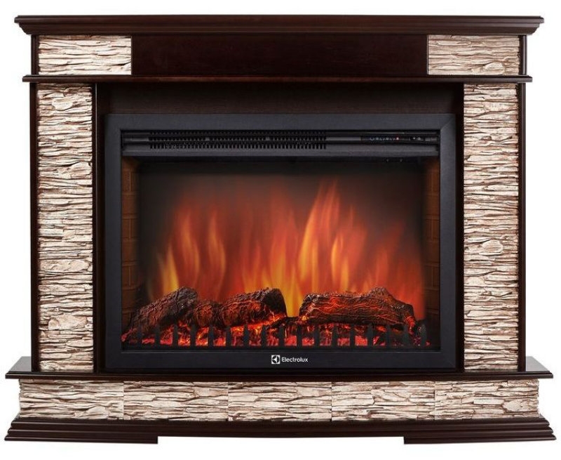 Каминокомплект Electrolux Scala 26/30 с очагом EFP/P-3020LS камень сланец скалистый бурый, шпон тёмный дуб
