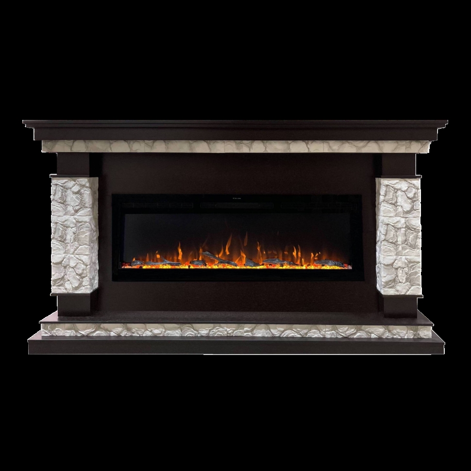 Каминокомплект Glenrich Лорд (без плитки) Crystal 50 камень старый город, шпон венге