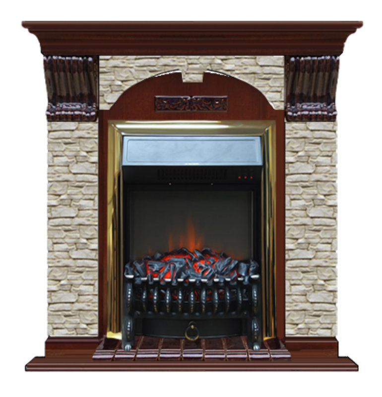 Каминокомплект Glenrich Арочный Грот однотонный (Fobos brass) красное дерево