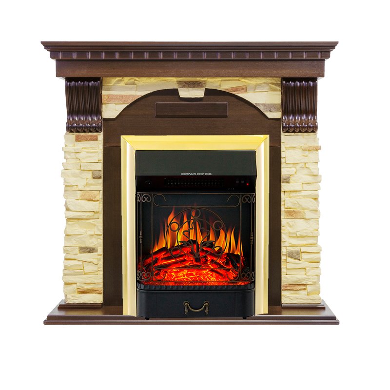 Каминокомплект Royal Flame  Dublin угловой - Темный дуб, Сланец с очагом Majestic FX Brass