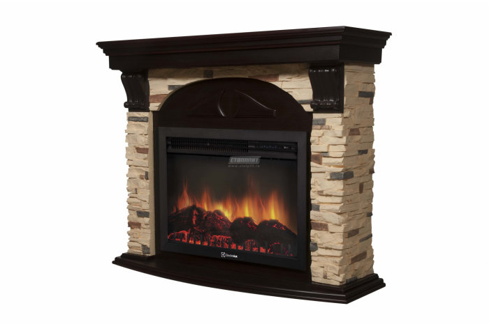 Каминокомплект Electrolux Torre 26/30U (угловой) с очагом EFP/P-3020LS камень сланец натуральный, шпон темный дуб