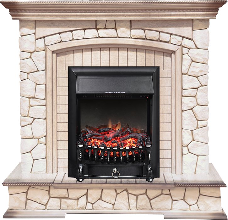 Каминокомплект Royal Flame  Preston - Белый/Слоновая кость с патиной с очагом Fobos FX Black