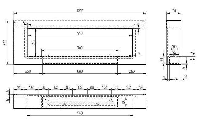 Биокамин настенный Zefire Orion 1200 с белой рамкой
