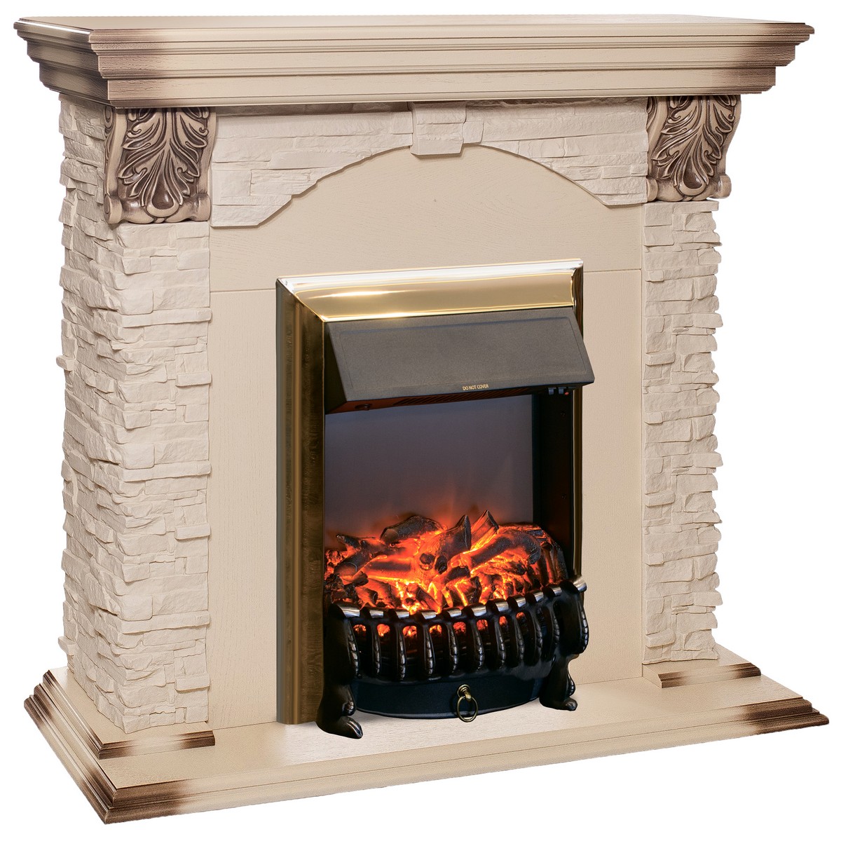 Электрокамин RealFlame Dublin Lux WT с очагом Fobos Lux Brass