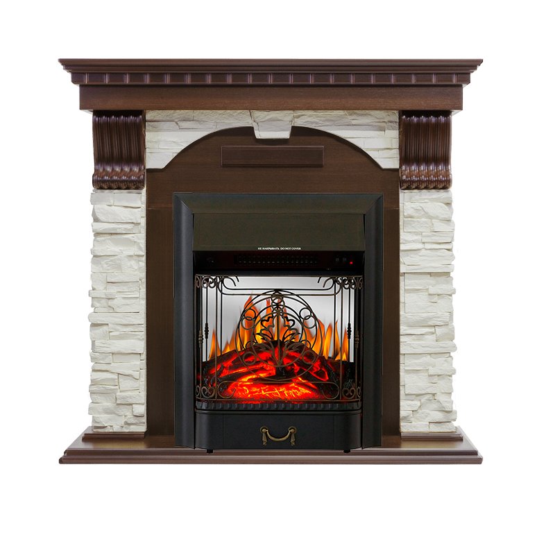 Каминокомплект Royal Flame  Dublin угловой - Темный дуб / Сланец белый с очагом Majestic FX M Black