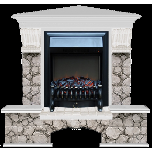 Каминокомплект Glenrich Бостон К угловой (Fobos black) беленый дуб