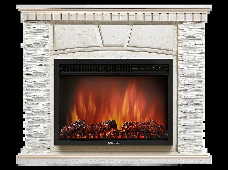 Каминокомплект Electrolux Porto 25U (угловой) с очагом EFP/P-2720RLS камень белый, шпон беленый дуб