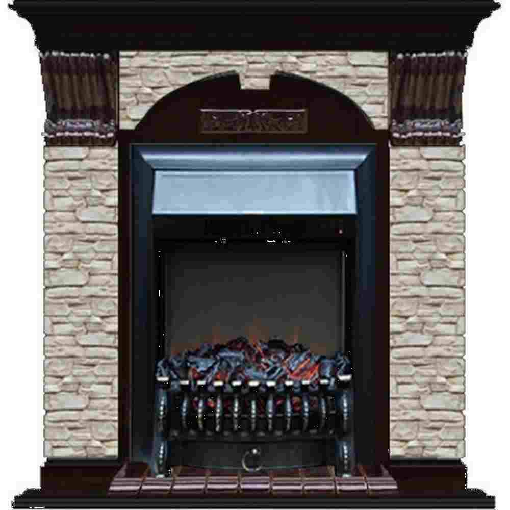 Каминокомплект Glenrich Арочный Fobos black камень грот однотонный, шпон венге