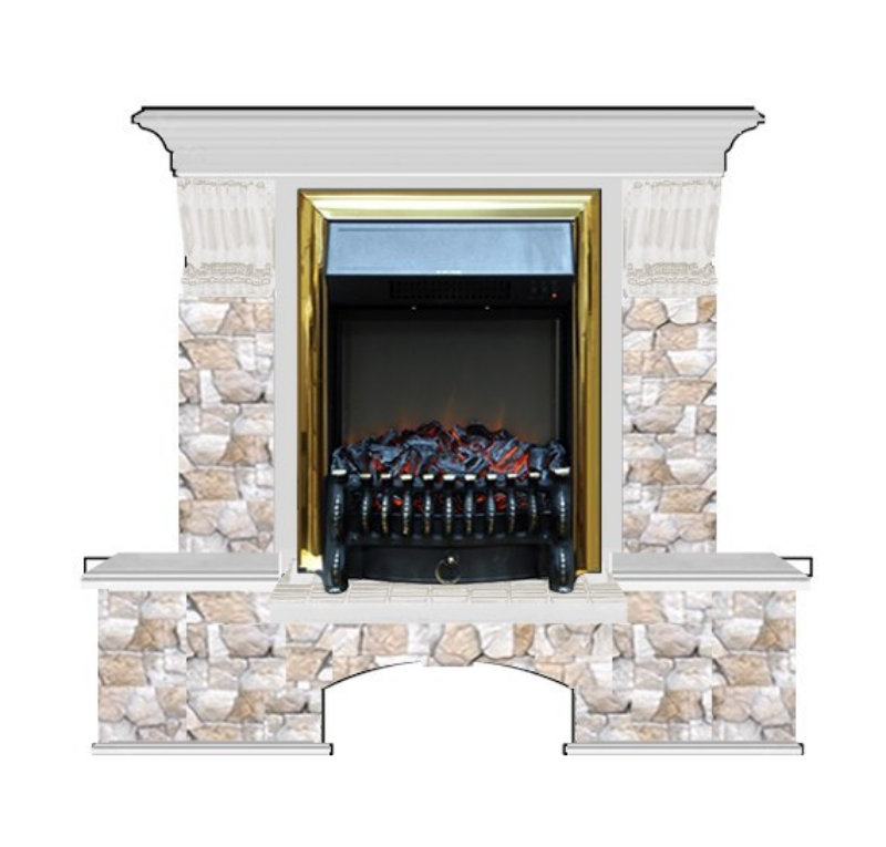 Каминокомплект Glenrich Бостон К Арбат (Fobos brass) белый дуб