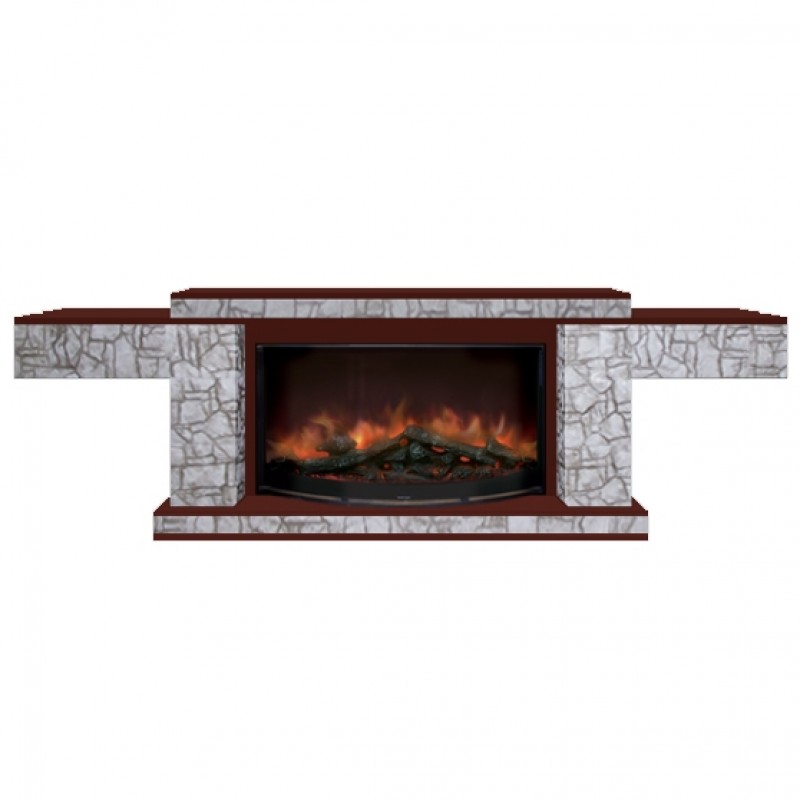 Каминокомплект Glenrich Тауэр Rondo S86 камень старый город, шпон красное дерево