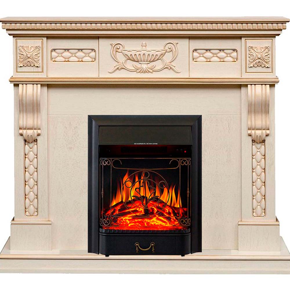 Каминокомплект Royal Flame  Corsica - Слоновая кость с патиной (Ширина 1100) с очагом Majestic FX Black