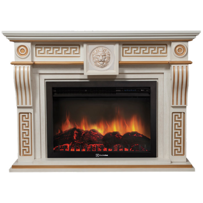 Каминокомплект Electrolux Vittoriano 26/30 с очагом EFP/P-2620RLS белёный дуб с золотой патиной