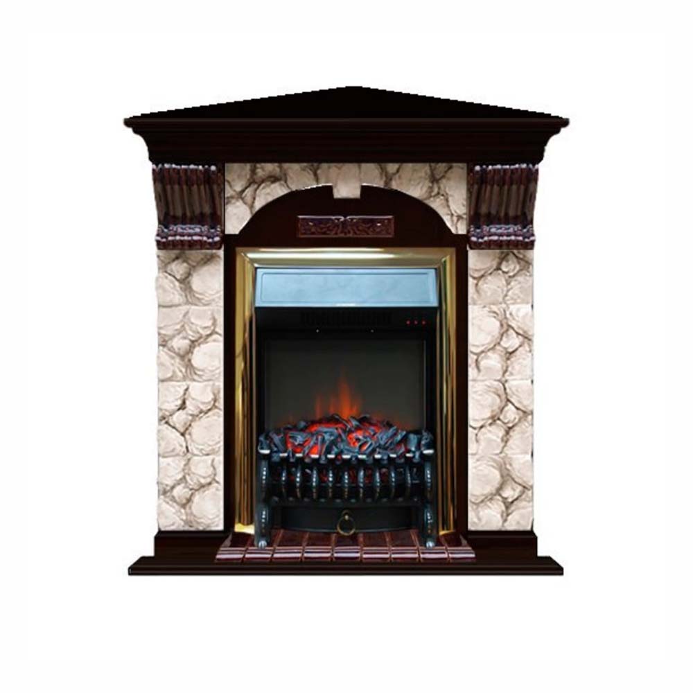 Каминокомплект Glenrich Арочный (угловой) Fobos black камень Алтай, шпон венге