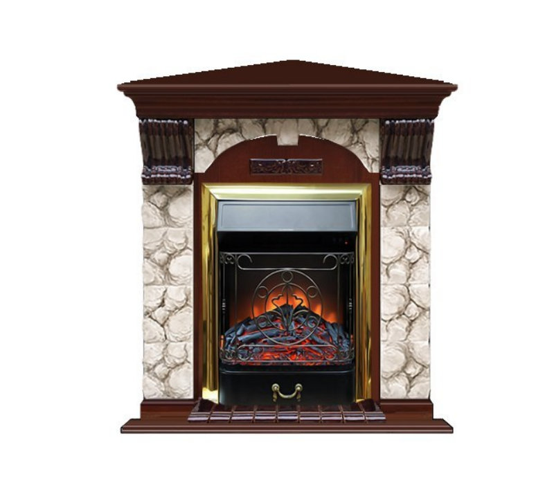 Каминокомплект Glenrich арочный угловой (Magestic brass) красное дерево