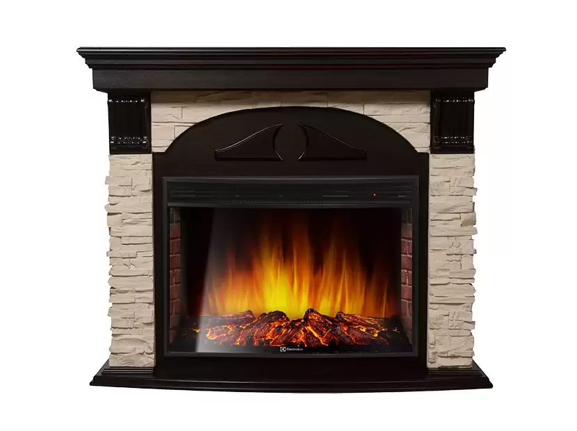 Каминокомплект Electrolux Torre 25S с очагом EFP/P-2720RLS камень белый, шпон венге