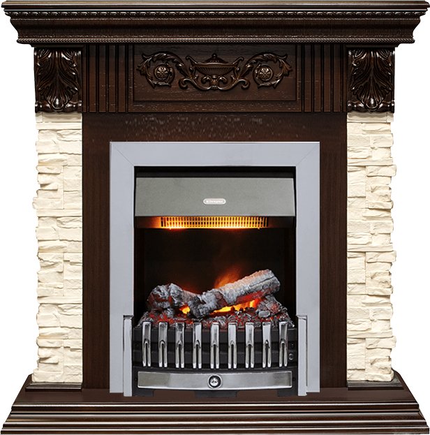 Каминокомплект Dimplex Luxemburg (каменный) - Сланец/Темный дуб с очагом Danville Chrome FB2