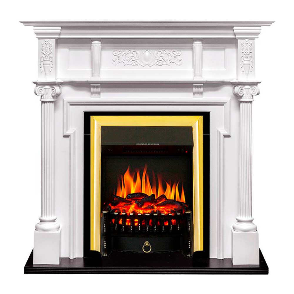Каминокомплект Royal Flame  Oxford - Белый с очагом Fobos FX Brass