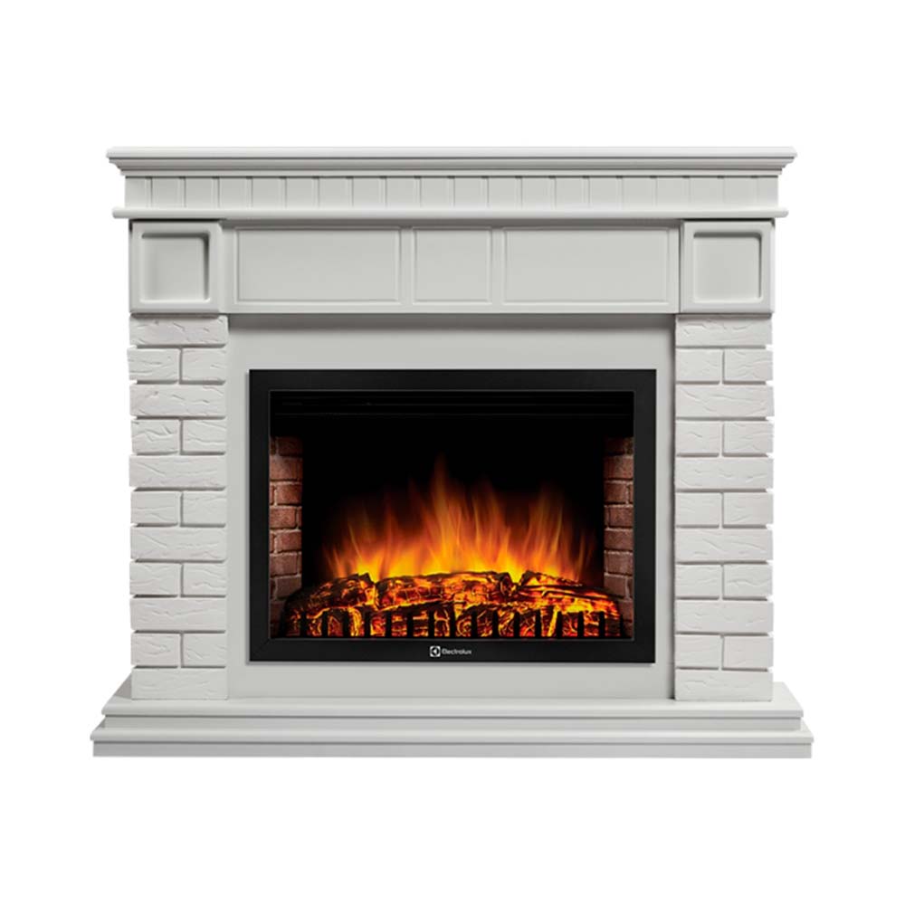 Каминокомплект Electrolux Bricks 30U (угловой) с очагом EFP/P-3320RLS камень белый, белая эмаль