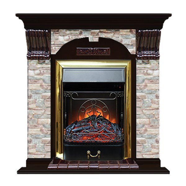 Каминокомплект Glenrich Арочный Грот цветной (Magestic brass) венге