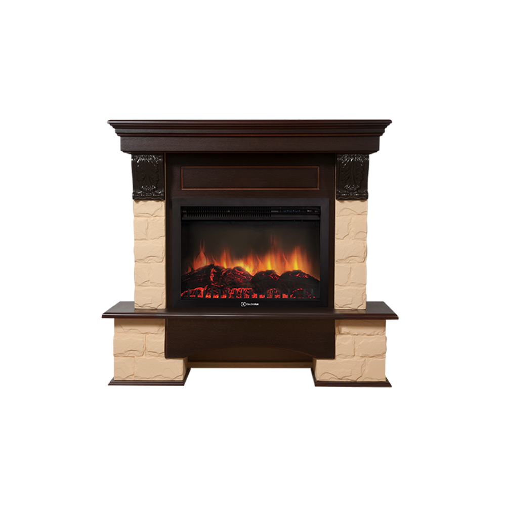 Каминокомплект Electrolux Forte 25S с очагом EFP/P-2520LS камень бежевый, шпон темный дуб