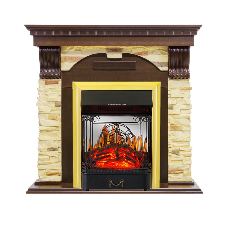 Каминокомплект Royal Flame  Dublin - Темный дуб / Сланец с очагом Majestic FX M Brass