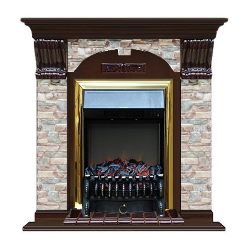 Каминокомплект Glenrich Арочный Грот цветной (Fobos brass) дуб