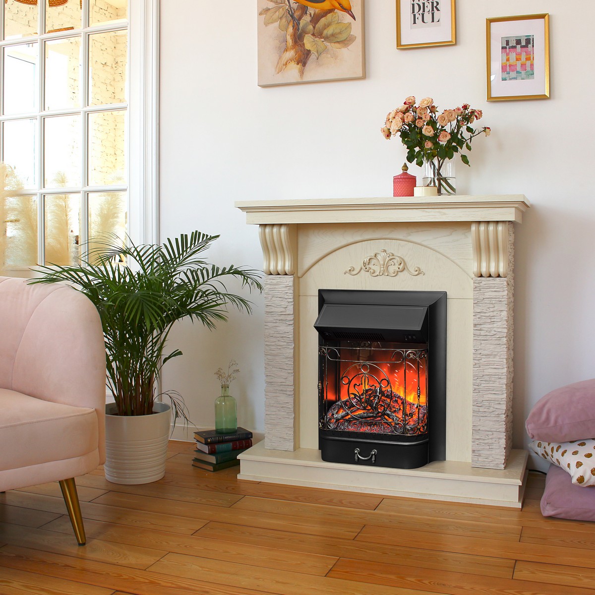 Электрокамин RealFlame Corfino WT с очагом Majestic Lux Black