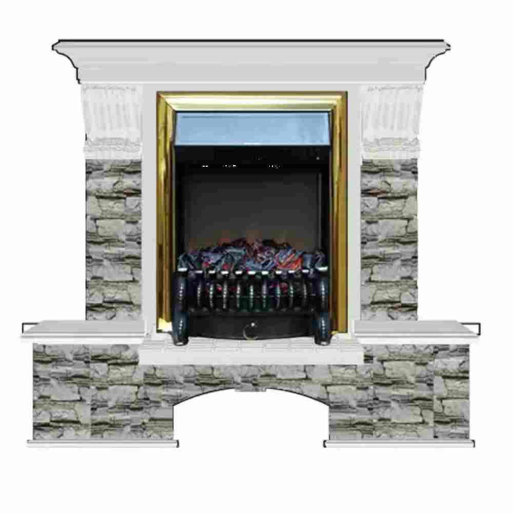 Каминокомплект Glenrich Бостон К Алтай (Fobos brass) белый дуб