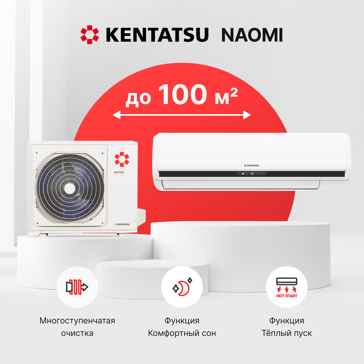 Сплит-система настенная Kentatsu Naomi KSGN105HFAN1/KSRN105HFAN1 100 м² Белый