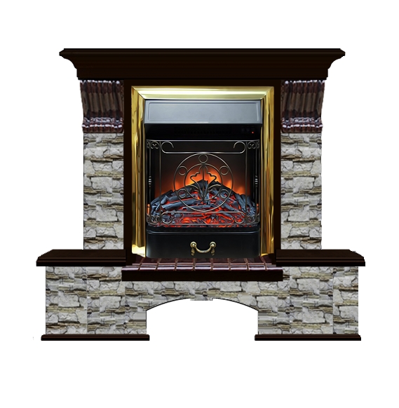 Каминокомплект Glenrich Бостон К Алтай (Magestic brass) дуб