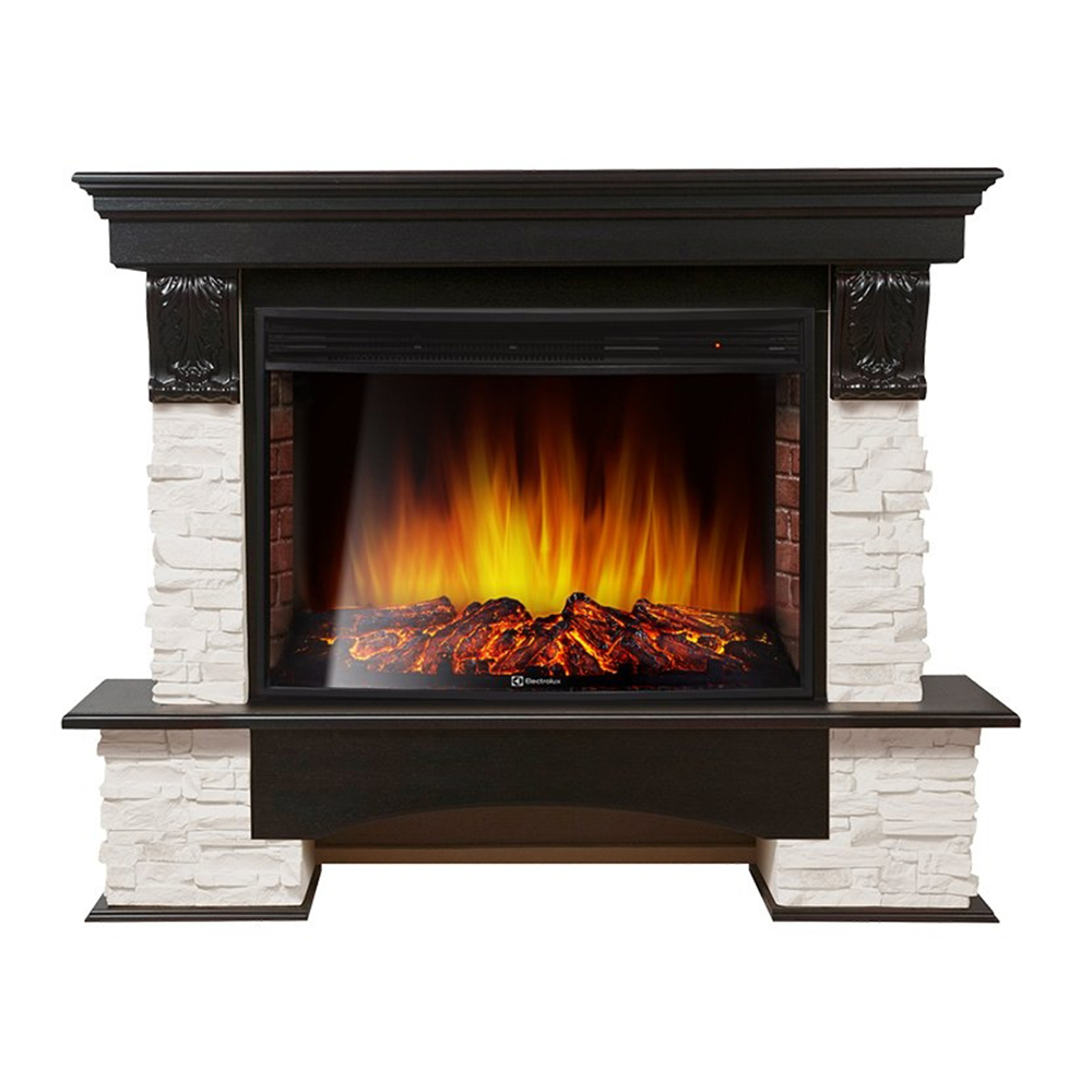 Каминокомплект Electrolux Pietra 30U (угловой) с очагом EFP/P-3320RLS камень белый, шпон венге