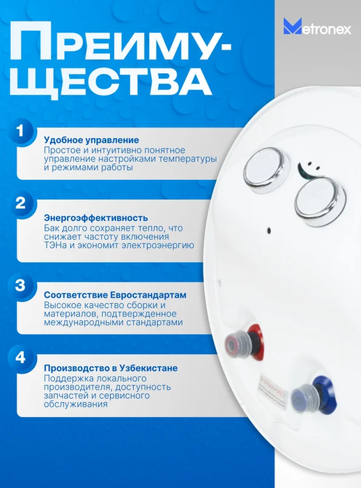 Электрический накопительный водонагреватель Metronex ThermoHeat MXD WH 1.5kW 50 л Digital