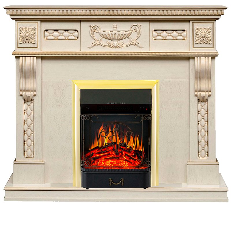 Каминокомплект Royal Flame  Corsica - Слоновая кость с патиной (Ширина 1100) с очагом Majestic FX Brass