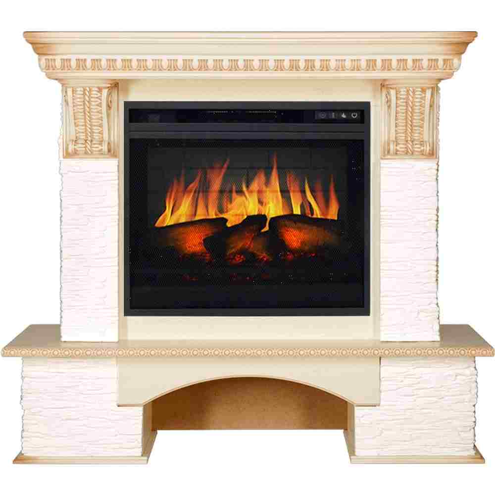 Каминокомплект Royal Flame  Pierre Luxe - Сланец белый / Слоновая кость с патиной с очагом Vision 23 EF LED 3D FX