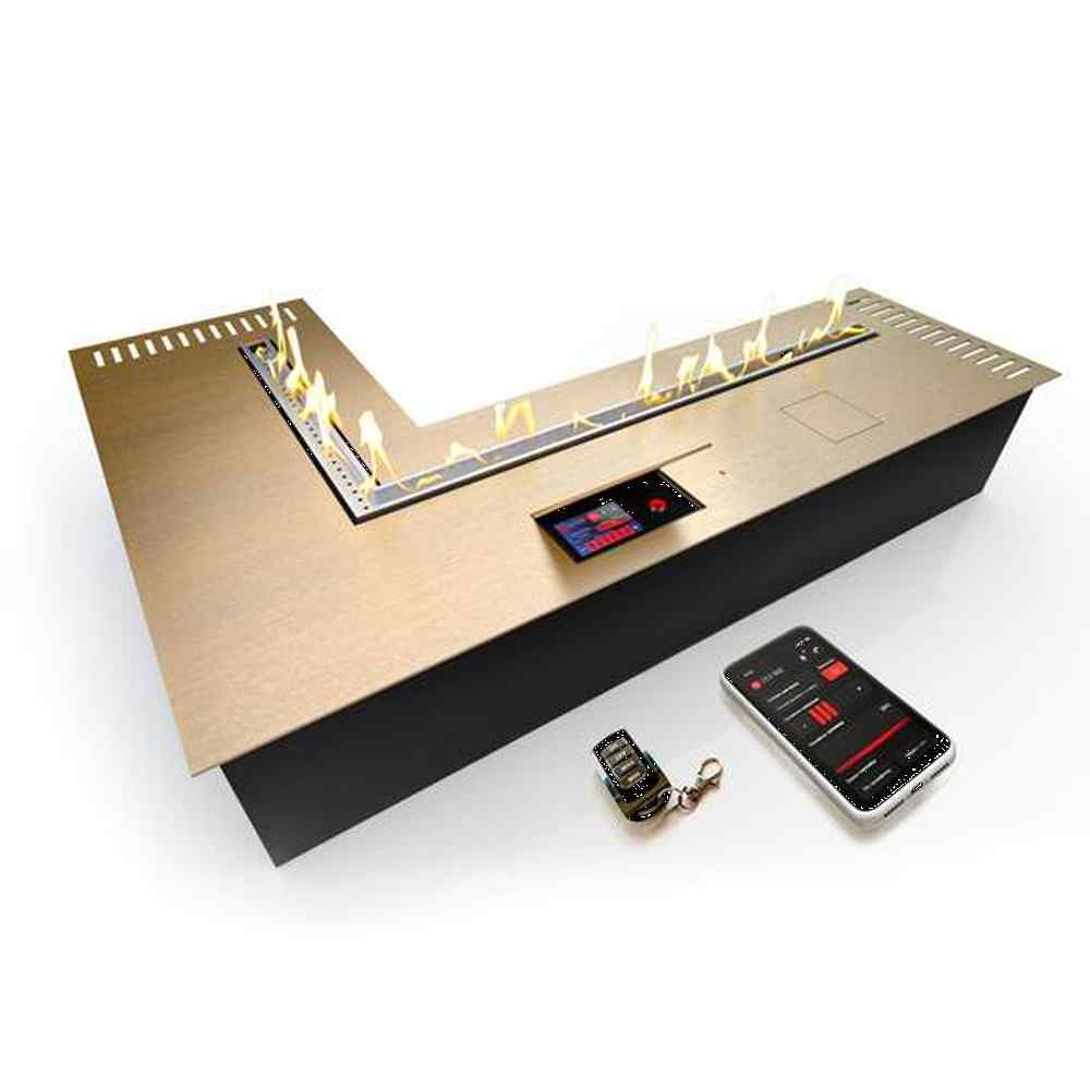 Автоматический биокамин ZeFire М 700x1000 угловой латунный с ДУ