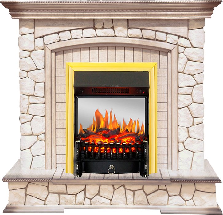 Каминокомплект Royal Flame  Preston - Белый/Слоновая кость с патиной с очагом Fobos FX M Brass