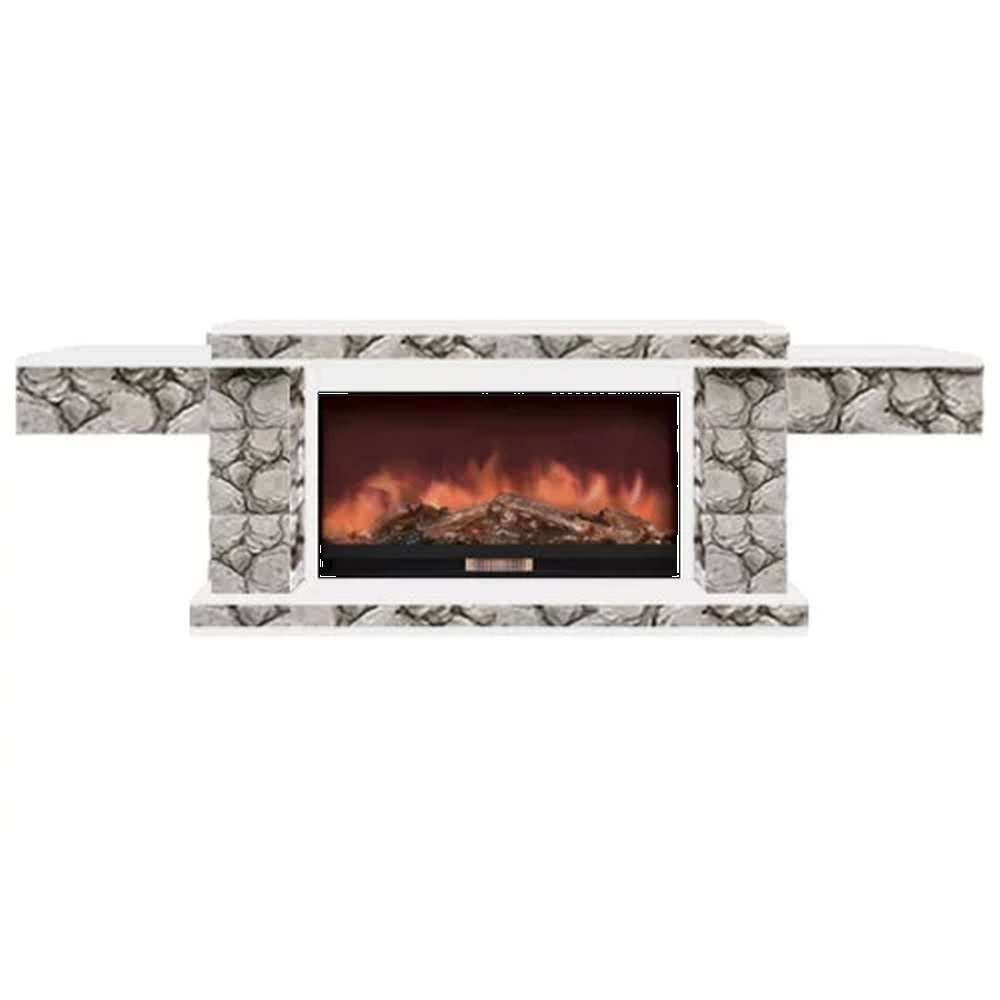 Каминокомплект Glenrich Тауэр Premier S86 камень карелия, шпон белый