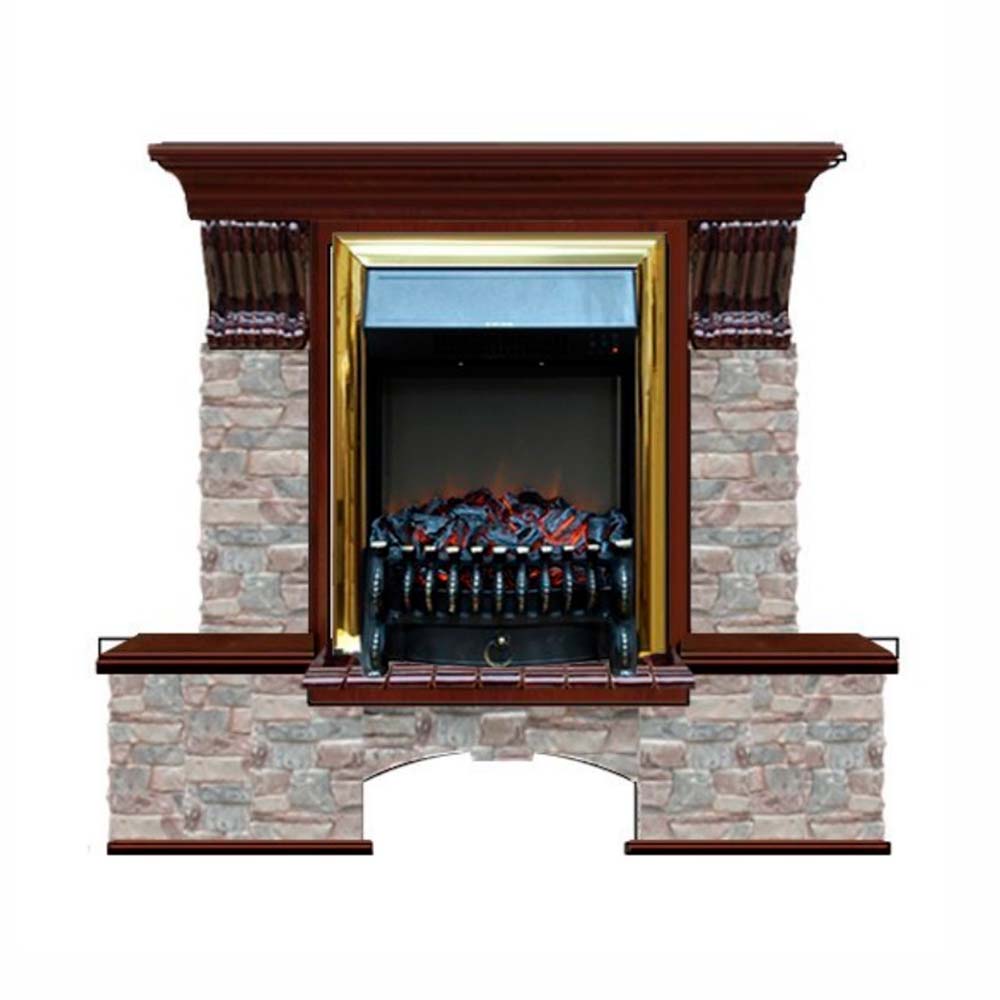 Каминокомплект Glenrich Бостон К Грот цветной (Fobos brass) красное дерево