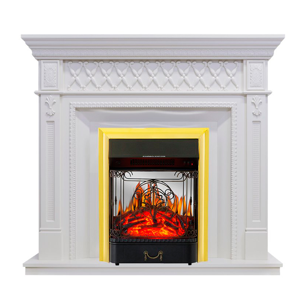 Каминокомплект Royal Flame  Alexandria - Белый дуб с очагом Majestic FX M Brass