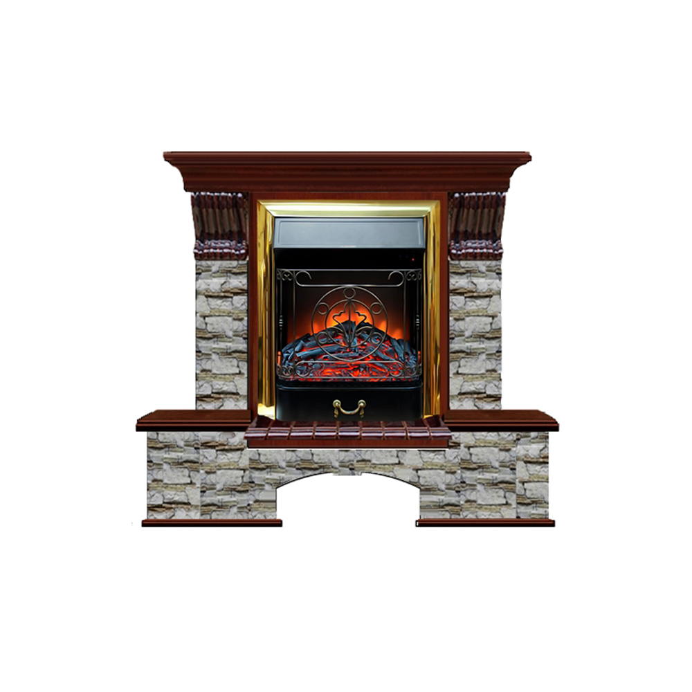 Каминокомплект Glenrich Бостон К Алтай (Magestic brass) красное дерево