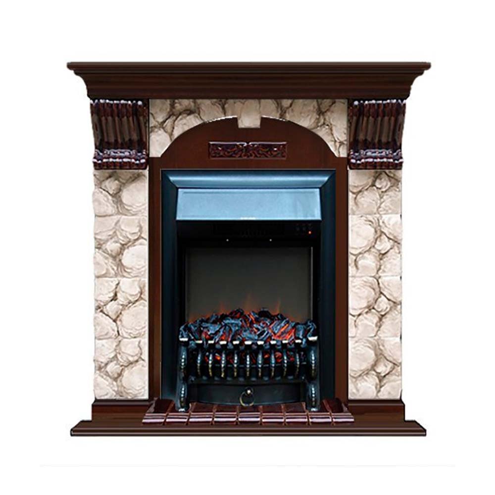 Каминокомплект Glenrich Арочный Magestic black камень Карелия, шпон дуб