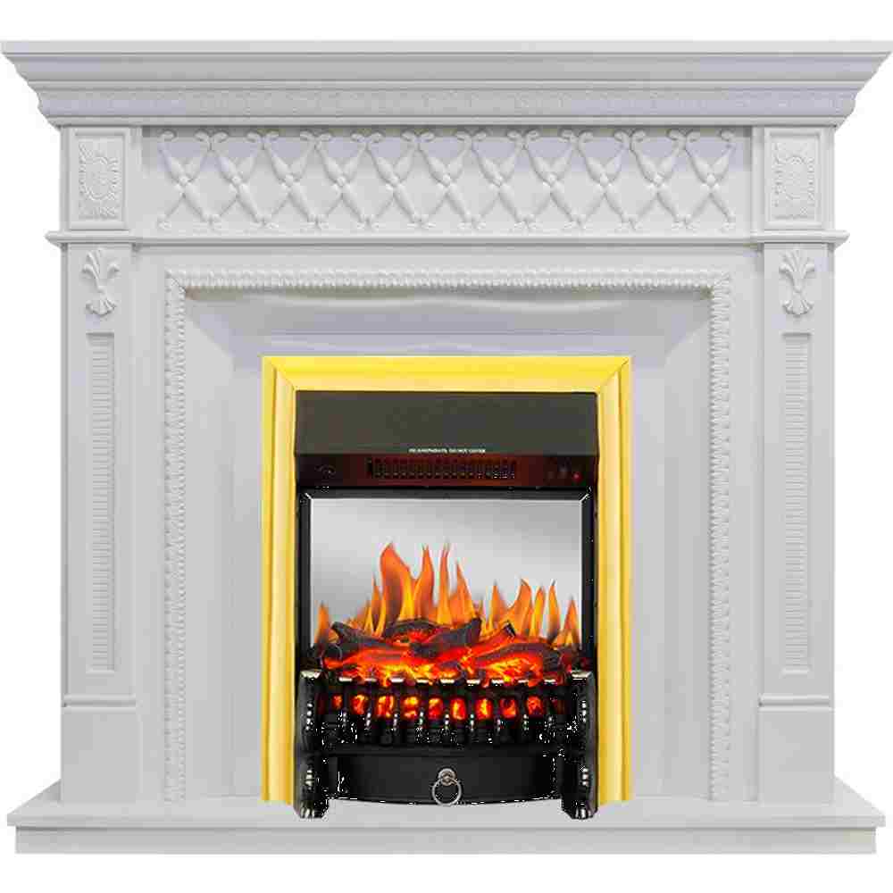 Каминокомплект Royal Flame  Alexandria - Белый дуб с очагом Fobos FX M Brass