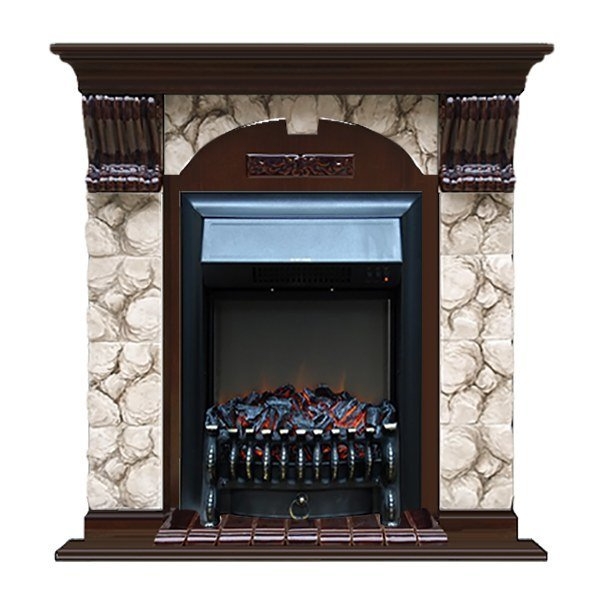 Каминокомплект Glenrich Арочный Magestic brass камень Карелия, шпон дуб